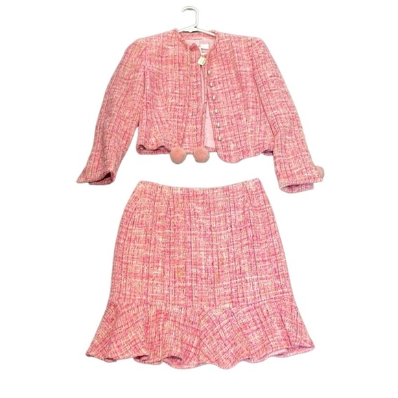 VINTAGE Escada Pink Tweed Women’s Skirt Suit Jacket Size 34 Skirt Size 36 - Picture 1 of 12